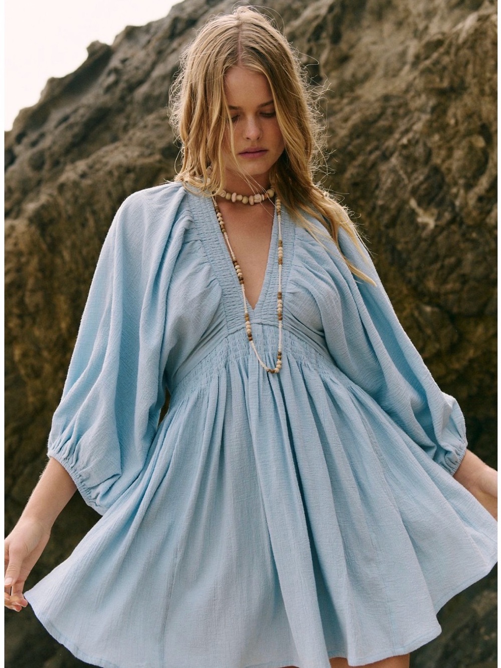 Free People For The Moment Mini Dress in Cashmere Blue
